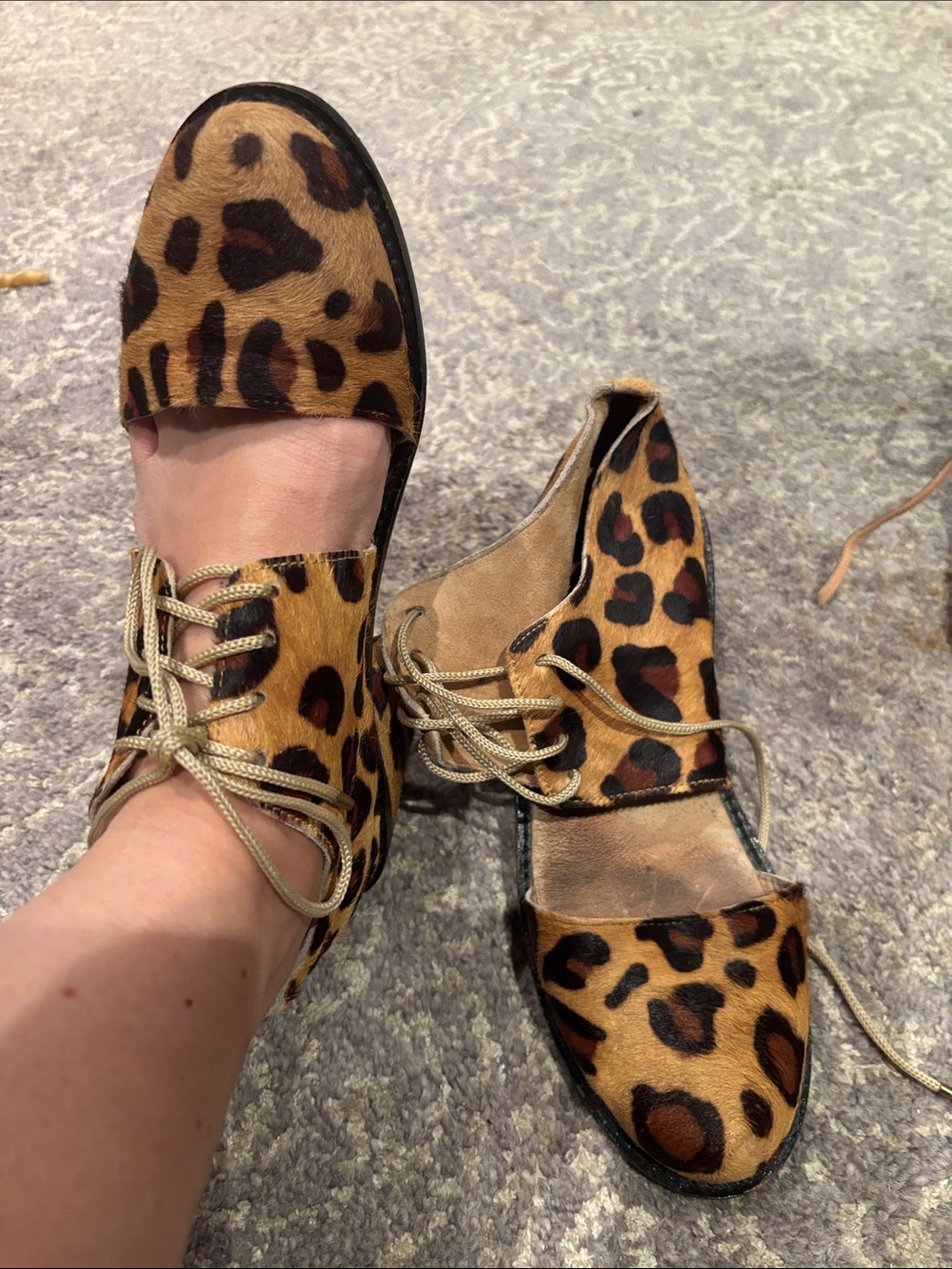 Shakuhachi Leopard Print Lace-Up Shoes in Tan and Black size 37